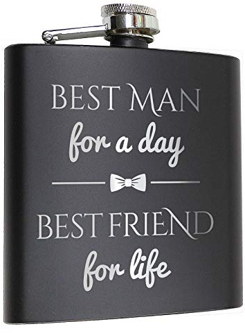 Pixelstudio Best Man for a Day Best Friend for a Life Flachmann mit Gravur in Schwarz Hochwertiges Geschenk für besten Trauzeugen der Welt & Groomsman