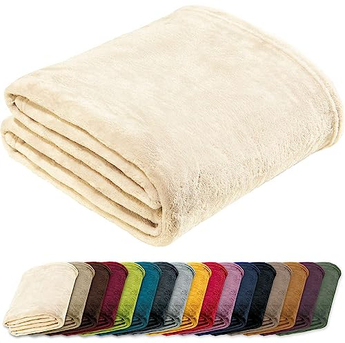 REDBEST Microfaserdecke Amarillo, Fleece-Wohndecke, Sofadecke Natur Größe 150x200 cm - kuscheliger Teddyfleece, extra weich warm, pflegeleicht, waschbar