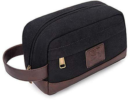 Seemeroad Reise Kulturtasche für Damen Herren, Dopp-Kit aus Canvas, Faltbare Waschtasche Kosmetiktasche mit Tragegriff für Rasierutensilien und Toilettenartikel (Schwarz, Mittel)