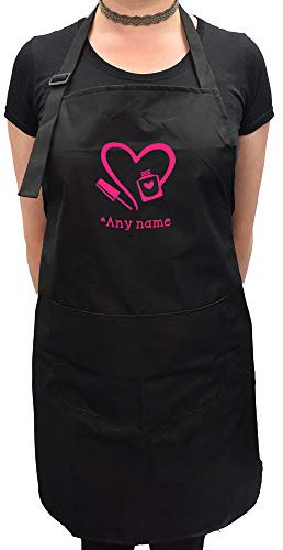 GTR Prestige Giftware Personalised Name Nail Manicure Design Unisex Black Protective Apron XAPN041