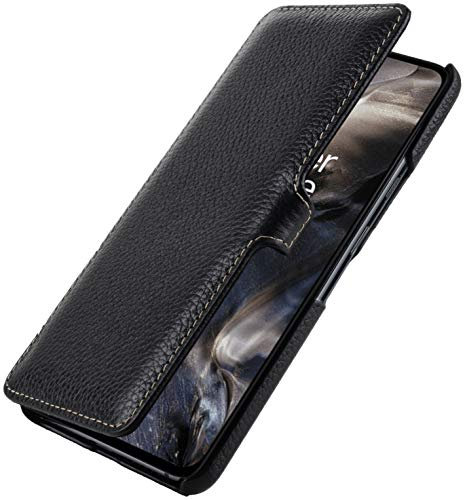STILGUT Etui Compatible avec OnePlus Nord, Coque à Rabat latéral et Fermoir à Clip en Cuir véritable, Noir