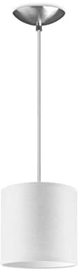 Hängeleuchte neutrale Farbe, weißer Lampenschirm 16x16x15cm inkl. Hängesystem Stahl Mattglanz mit 100 cm langem, transparenten und höhenverstellbaren Kabel, Fassung E27, max. 60W