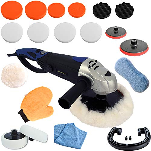Poliermaschine Schleifmaschine 1600 Watt Set mit 180° Drehgriff Drehzahlregler Polierer mit digitalen Display und zwei Griffen (Set 2)