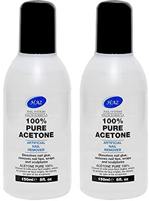 HAZ 100% Pure Acetone, 150ml 2 Pack Nail Polish Remover, UV/LED Gel Soak Off, Removes Gel Polish, Acrylics, Nail Tip & Glue, Fibreglass Extensions, Salon Professional Super Strength Formula