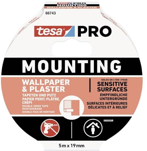 Tesa Mounting PRO Tapete & Putz 66743-00001-00 Montageband, weiß, (L x B) 5 m x 19 mm, 1 Stück