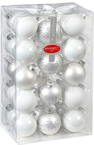 Inge-glas Inge Glas Magic Weihnachtskugeln verziert Sterne | Christbaumkugeln Sortiment 28-teilig Kugeln 6cm | Echtes Glas (Just White Ornamente)