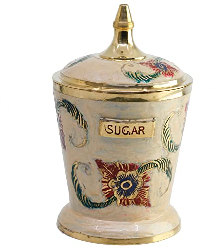 Recipiente para Chucherías y/o Azucarero Metal Dorado Hecho a Mano Motivos Florales M-19259