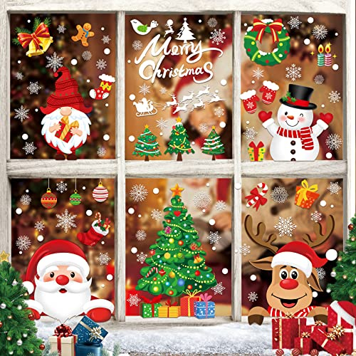Enwokran Weinachten Fenstersticker, 9 Blatt 245pcs Aufnehmbare Fensteraufkleber Fensterbilder Weihnachten Weihnachtssticker PVC Fensteraufkleber Fensterdeko Selbstklebend, DIY Weinachts Dekoration