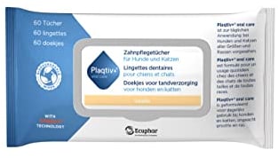 Plaqtiv+ Dental Care Wipes | Pack of 64 | Care Products for Dogs and Cats | Can Contribute to Good Mouth Hygiene | Can Help Inhibit the Formation of Tartar