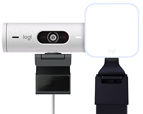 Logitech Litra Glow LED Luz Streaming Premium + TrueSoft Brio 500 HD Webcam Ajuste Luz, Encuadre Automático, Admite MS Teams, Google Meet, Zoom, PC/Mac, Blanco