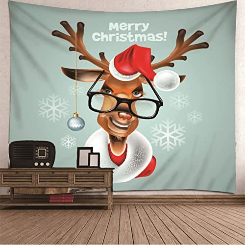 Weihnachten Wandteppich Für Kinder Wand Teppich Trippy Herr Elch Mit Brille Tapisserie Wandbehang Wandteppich Wanddekoration Zum Aufhängen Rotbraun Weihnachtsdekoration 350X256Cm