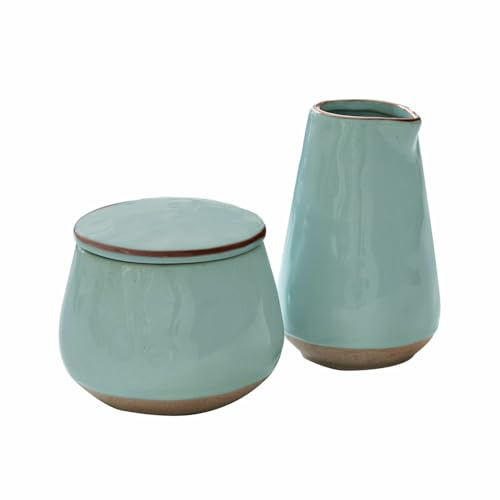 LOBERON Zuckerdose und Milchkännchen Biarré, Mediterraner Charakter, Schlichtes Design, Geschirr, Tischaccessoires, Küchenzubehör, Tischdekoration, Steinzeug, türkis