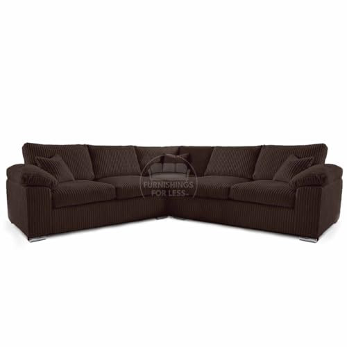 New Delta Large 5 Seater Corner Sofa Chocolate/Brown Jumbo Cord UK Manufactured Bespoke (Chocolate, 2 Corner 2)