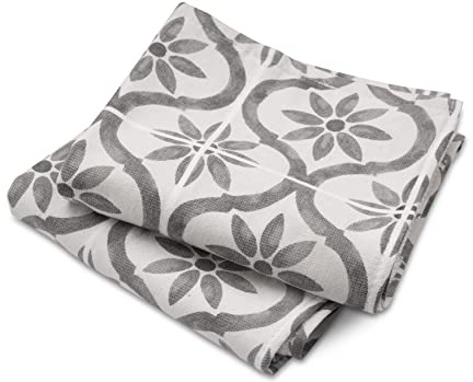 Cuisinart Fouta Patterned Grey Tea Towels for Kitchen Set of 2 - Antibacterial, Hypoallergenic, Absorbent Terry Kitchen Towels, 40x70 cm