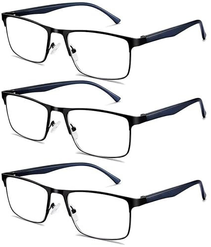 LITIMA 3 STÜCKE Lesebrille Herren Mit Blaulichtfilter, Blaulicht Herren Lesebrille, Feder Scharnier Lesebrillen Sehhilfe Augenoptik Brille