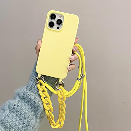 Rokmym Handykette Hülle für iPhone 13 Pro mit Armband Necklace Handyhülle mit Verstellbarer Lanyard Stylische Stoßfest TPU Silikonhülle Schutzhülle mit Band hülle für iPhone 13 Pro, gelb