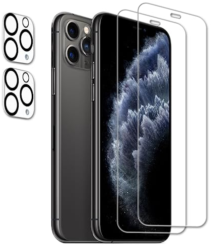 Tzstz 2+2 Piezas con iPhone 11 Pro Pantalla Protector Compatible ，9H Dureza，Anti-arañazos, Vidrio Templado Protector