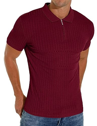 Sailwind Men's Polo Shirts Zip Classic Stretch Slim Fit T Shirts Casual&Work(Wine Red, M)