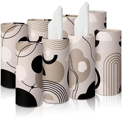 Tatuo 8 Pack Car Tissues Cylinder Holder with 3 Ply Facial Bulk Boho Round Tissue Holder Travel Tissues Boxes Container for Car Cup Wedding Gifts Home Bathroom Office (Classic)