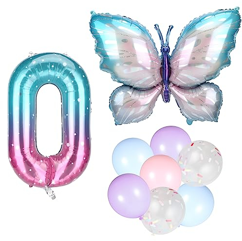 Butterfly Aluminum Film Balloon Set, Large Foil Gradient Number Balloon 38 Inch with Candy Colored Latex Balloons Confetti Balloon for Birthday Party Anniversary Graduation Decorations (0)