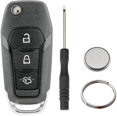 3 Tasten Fernbedienung Klapp Schlüsselgehäuse Kompatibel für Ford S-MAX Galaxy Mondeo MK2 MK7 Explorer Ranger (3 Tasten Mit Batterien)