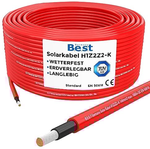 Germany B.E.S.T Solarkabel Solarleitung 10mm² reines Kupferkabel H1Z2Z2-K 20m PV Rot
