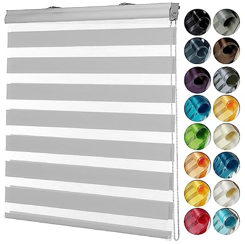 Jalousie Jalousette Vertikaljalousie 70 x 200 cm Einfache Montage, Schutz der Privatsphäre Duorollo Doppelrollo Jalousette Jalousien Montage-Teile inklusive für Badezimmer, Hellgrau