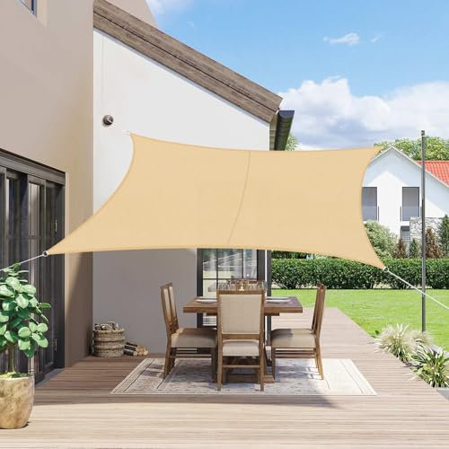 SUNNY GUARD Tenda a Vela Rettangolare 3x4m Impermeabile,Vela ombreggiante parasole Protezione Raggi UV per Giardino Esterno terrazza,Sabbia