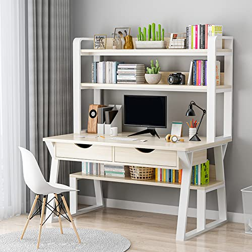 KAZUP Computertisch mit Ablageflächen und 2 Schubladen, Heimbüro-Schreibtisch, Schreibtisch, Arbeitszimmer, moderner Laptop-Schreibtisch im einfachen Stil (47 Zoll, Natur)