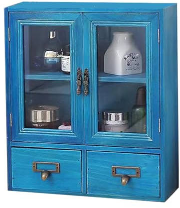 RZGZKLSH Rustikaler Vintage-Mini-Holz-Arbeitsplattenschrank, Wandmontage, Kiefernvitrine, Medikamentenschrank, Holzaufbewahrungsschränke mit Türen und Regalen, Schweberegal, Schrank-Organisation, 30,5