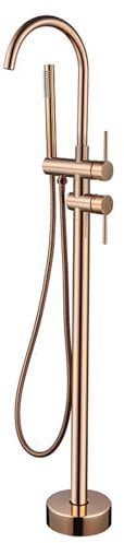 WRJAHCG Robinet De Baignoire Ilot, Support De Sol À Au Sol Robinet Baignoire Ilot Autoportante Orientable À 360° avec Douchette Mitigeur Laiton,Rose Gold