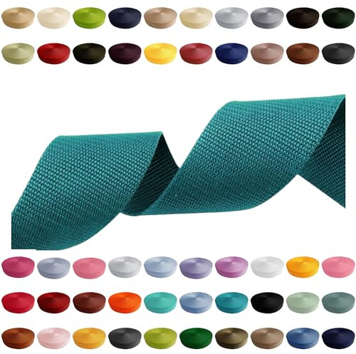 Gurtband 2m 5m 10m 50m, 50 Farben, Breite 10mm 15mm 20mm 25mm 30mm 40mm 50 mm Taschengurt Polypropylen Ideal für DIY-Projekte, Handarbeiten & Outdoor (549) Türkis, 25mm x 5m