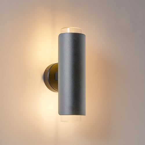 CELAVY Außenlampe Außenleuchte Grau exkl. 2XE27, Up Down Wandleuchte Wandlampe aussen, IP54 Aussenlampe Aussenleuchte Wand, Außenbeleuchtung Ausenbeleutung Aussenwandleuchte Haus Balkon Haustür
