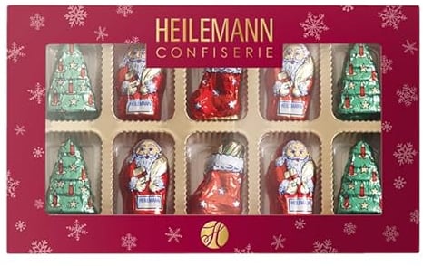 Heilemann Geschenkpackung mit Weihnachtsfiguren aus Edellvollmilch-Schokolade, 100 g