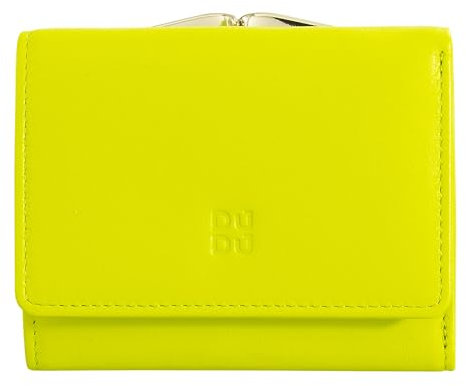 DUDU Kleine Damen-Brieftasche aus Leder mit RFID-Schutz, Münzfach und Klickverschluss, kompakt, 6 Kartenfächer Lime