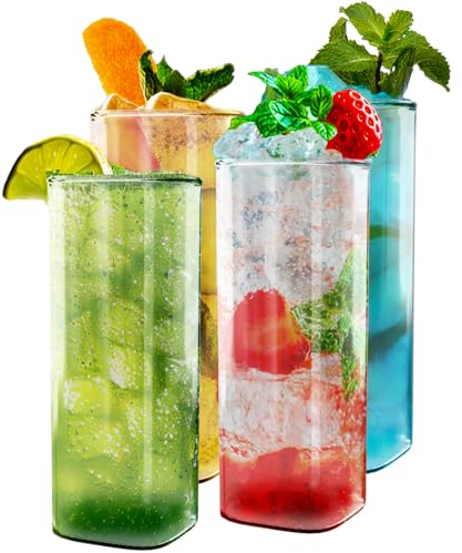 Tall Water Drinking Glasses Set of 4, 520ml Drinking Glasses Set Modern Gift Tall Glasses Cocktail Juice Tumbler, Dishwasher Safe, Highball Glasses, Cocktail Milkshake Milk Iced Tea Soda Glasses