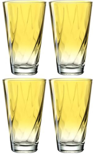 LEONARDO HOME Twist 046970 - Lot de 4 verres à eau - Passe au lave-vaisselle - Verres à eau ergonomiques et incurvés - Pour un usage quotidien - Jaune - 300 ml