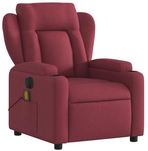 KOIECETA Massagesessel Sessel Elektrisch Relaxsessel mit Liegefunktion Vibrationsfunktion TV Sessel Fernsehsessel Liegesessel Ruhesessel für Wohnzimmer Weinrot Stoff