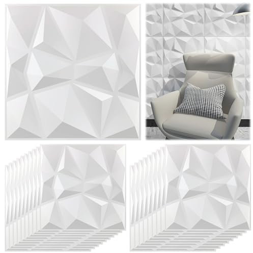 20 Stücke 3D Wall Panels, 30 × 30 cm Gaming Zimmer Wand Decke 3D Optik Diamant, PVC Paneele für Die Innen und Außendekoration Mattes Weiß, Nicht Verformbar, Wasserfest, Hitzebeständig, Geruchsneutral
