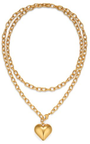 LILIE&WHITE Gold Halskette für Damen mit Herzanhänger, Doppelkettendesign, Langlebig, Nicht Verblasst, Geschenk für Damen