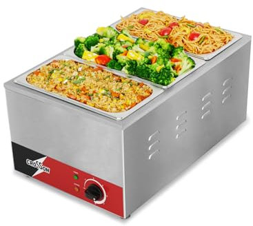 CROSSON Gastronorm Bain Marie, Chauffe-plat professionnel pour gastronomie (GN) 1/1 avec 3 cuves GN 1/3 de 150 mm de haut, température de bain-marie réglable de 35 à 85 °C