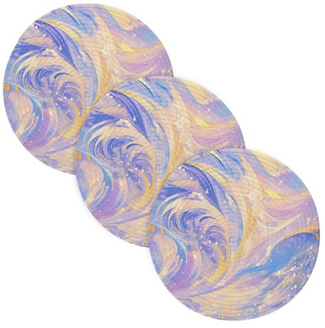 3 Pcs Extra Large Trivet for Hot Dishes 15in Cotton Thread Weave Heat Resistant Hot Pads for Hot Pot Kitchen Decor Blue Purple Dream Water Ripple