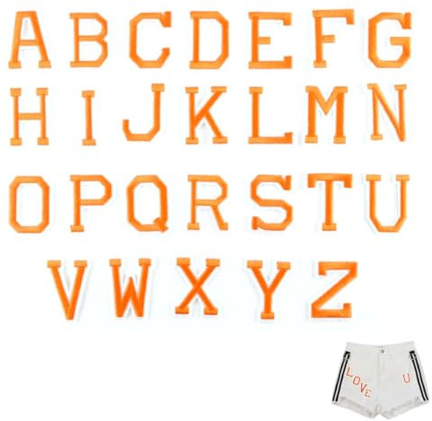 UYVPAER 26 Stück Buchstaben Zum Aufbügeln Von A Bis Z, Selbstklebende Chenille-Buchstabenflicken Für Stoffkleidung(Orange)