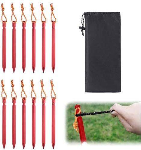 12er-Pack Zeltheringe,18cm Heringe,Mit Reflektierendem Seil Heringe Zelt,Aluminium ErdnäGel,Sturmsichere Sandspikes,Harter Boden Zelt,Geeignet FüR Camping- Und Gartenspikes