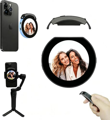 Magnetischer kabelloser Selfie-Monitor-Bildschirm für iPhone und Android, 1200 mAh mit Bluetooth-Fernbedienung, 4-stufige Helligkeit und 4 Bildschirm-Modus, Verwendung der Handy-Rückkamera für