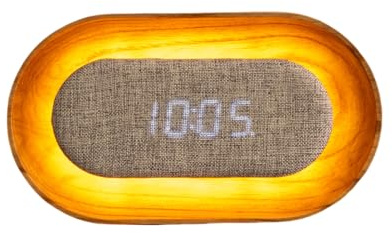 Gingko Design Lumos Alarm Clock – Oval, White Ash | LED Alarm Clock with Ambient Light | Minimalist Wooden Clock with Touch Control & Rechargeable Battery