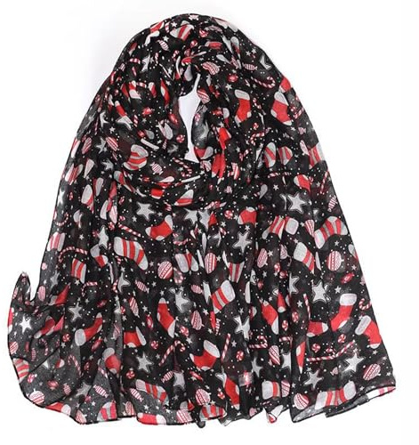 Toyhood Weihnachtsschal, Weihnachtsseidenschal Weihnachtshalstücher Xmas Weiches Langes Tuch Schal Wraps für Frauen Damen Frühling Herbst Winter, 90x180cm (Style-C)