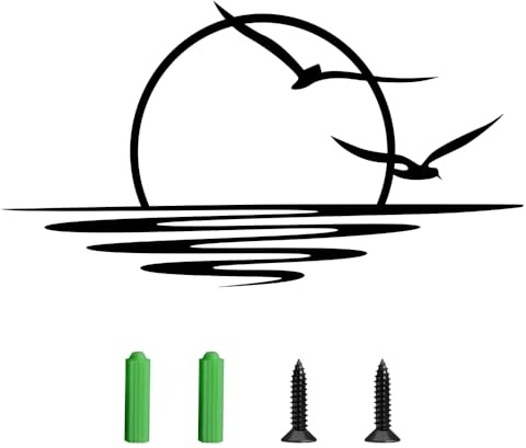 MiOYOOW Wandkunst aus Metall mit Sonnenaufgang, Minimalistische Moderne Wandskulpturen Wanddekoration mit Sonne und Möwen, Linienkunst für Zuhause, Ornament, Außendekoration