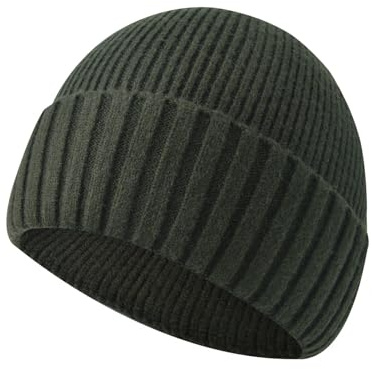Cappello Lavorato a Maglia Invernale Autunnale, Caldo Berretto Morbido con Morbida Fodera in Pile per Donne Uomini Beanie Hat Inverno Sport All'aperto (Verde Militare)
