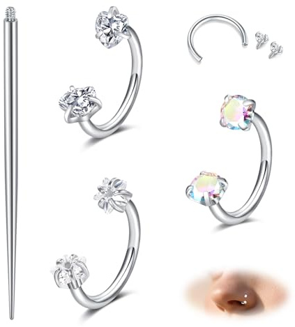 MODRSA 18G Hufeisen Nasenpiercing, 8mm Edelstahl CZ Nasenring Piercing Innengewinde Nostril Nasenring Silber Gold Septum Ring für Damen Herren